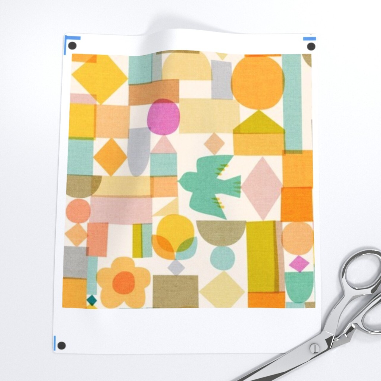 Colorful Geometric Modern Shapes Mid Century Mod Warm Tones Mustard Gold Pink Orange Scandi Birds Custom Printed Fabric by Spoonflower Various Fabrics by the Yard or Fat Quarter